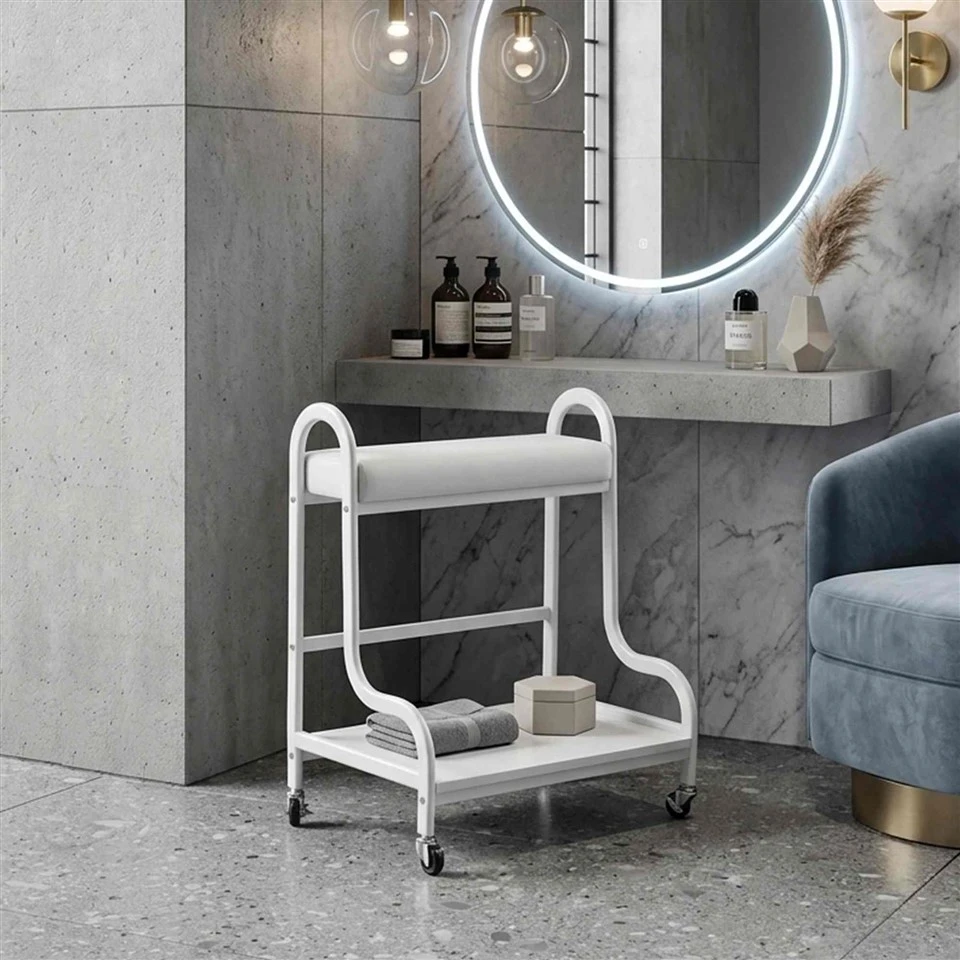 Mobile Pedicure Footrest Stool Cart With Storage Shelf