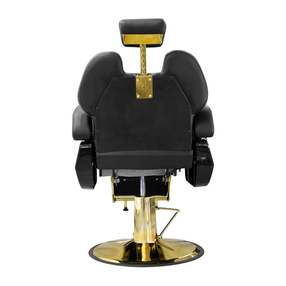 Modern Black Gold Hydraulic Reclining Barber Chair Commercial Salon Equipment factory