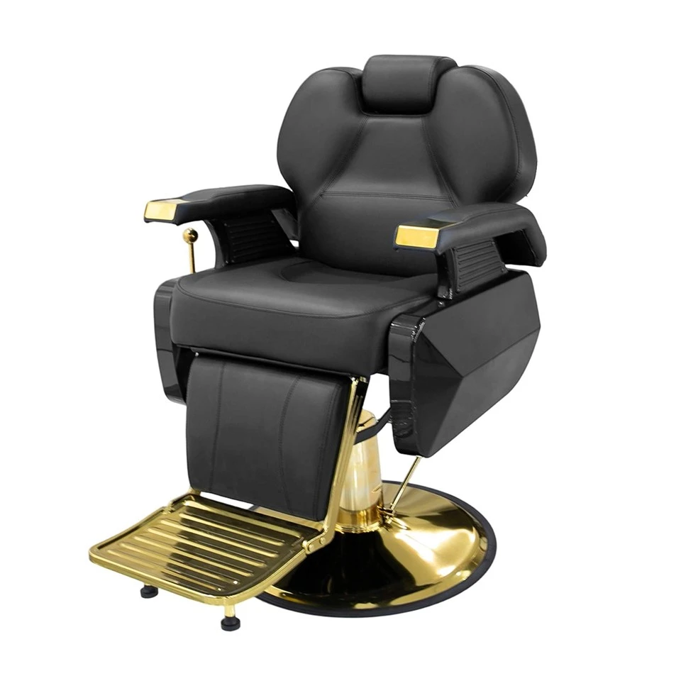 Modern Black Gold Hydraulic Reclining Barber Chair Commercial Salon Equipment suppliers