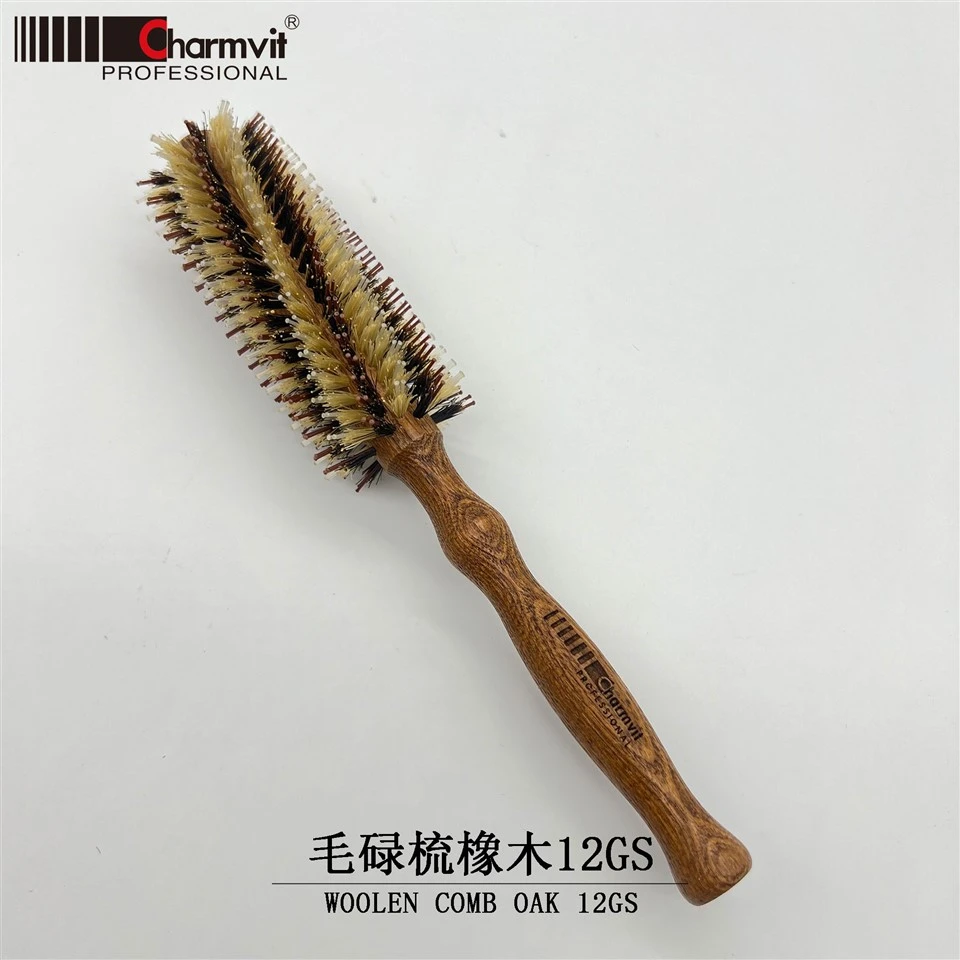 Professional Salon Oak Wooden Round Hair Brush Natural Boar Bristle Styling Hairbrush Factory Direct Supply
