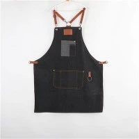 Factory Direct Black Canvas Denim Barber Apron Cross Back Leather Straps Salon Work Apron Wholesale