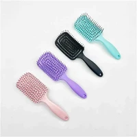 Professional Large Rectangular Vented Curved Detangling Hair Brush With Hanging Hole (4 Colors) - B2B Manufacturer Wholesale