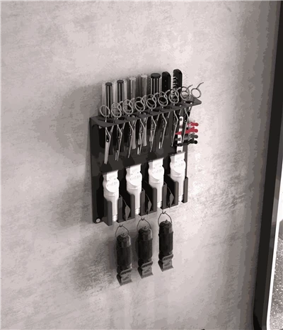 Wall-Mounted Salon Tool Organizer Holder With Multi-Slot Clipper And Scissor Racks For Barbershops