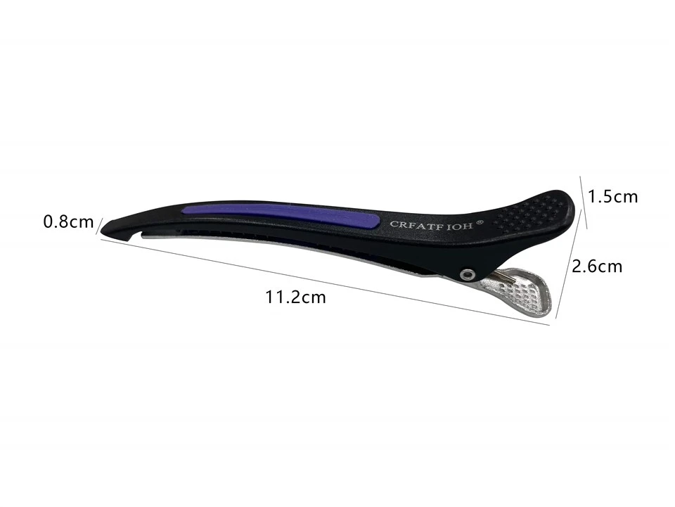 Wholesale Professional Black Plastic Hair Sectioning Clips Non Slip Purple Silicone Band Hairdressing Clamps